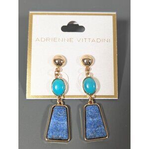 Adrienne Vittadini Earrings Blue Faux Stone Stacked Dangle Gold Tone Boho Elegan
